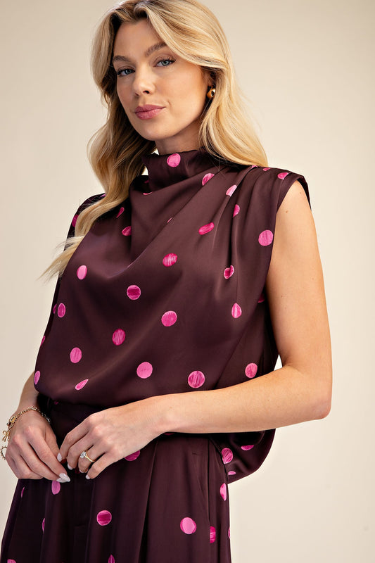 Cowl Mock Neck Polka Dot Top