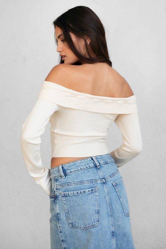 Knit Off The Shoulder Bow Top