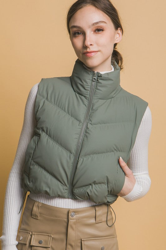 Cropped Vest With Adjustable Drawstrings