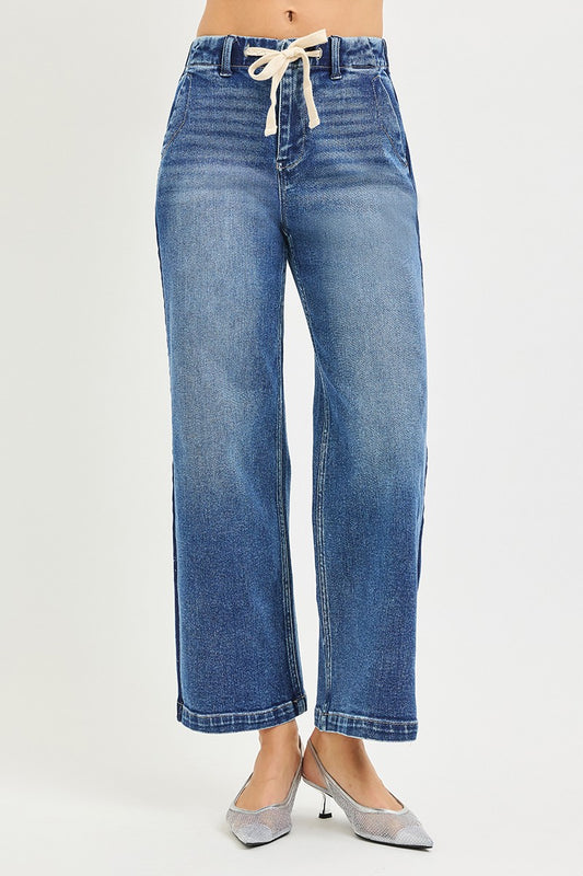 Elastic Waistband Cropped Jean