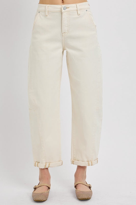 High Rise Relaxed Ivory Barrel Jean