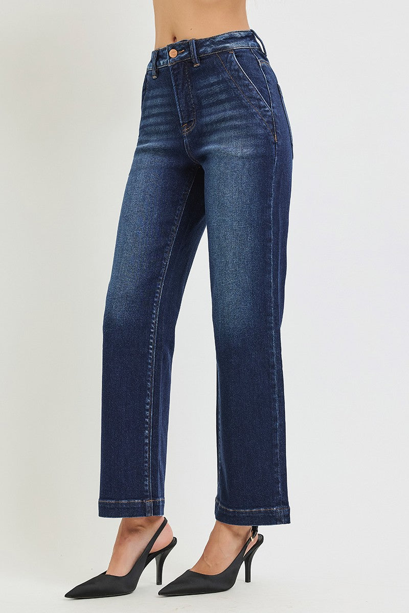 High-Rise Ankle Straight Jeans