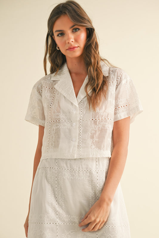 Eyelet Button Down Top