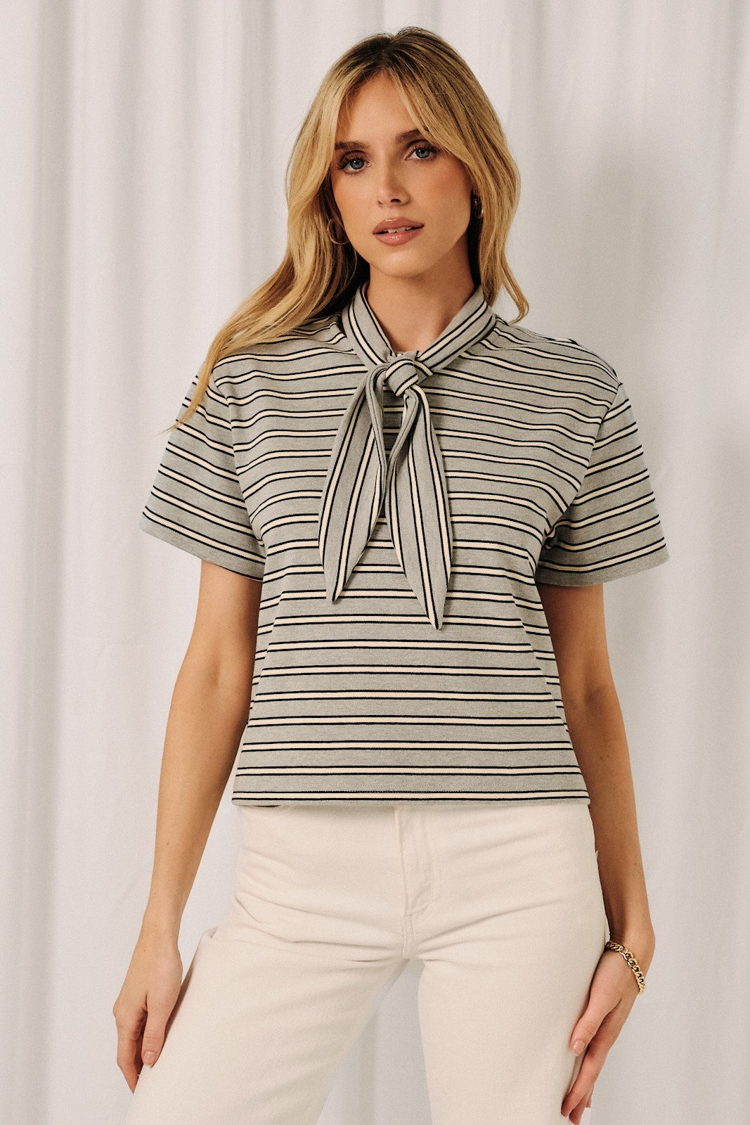 Stripe Top with Scarf Tie
