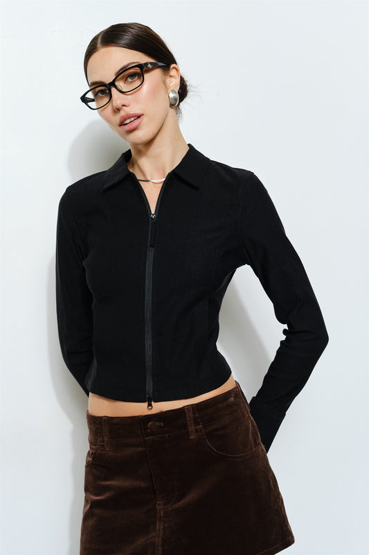 2 Way Zip Up Collared Top