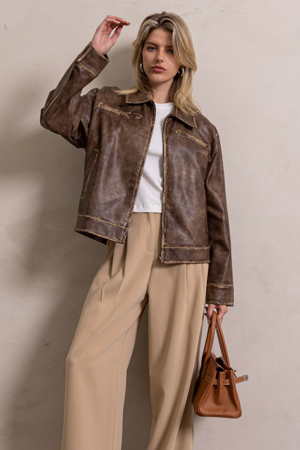 Faded Faux Leather Jacket