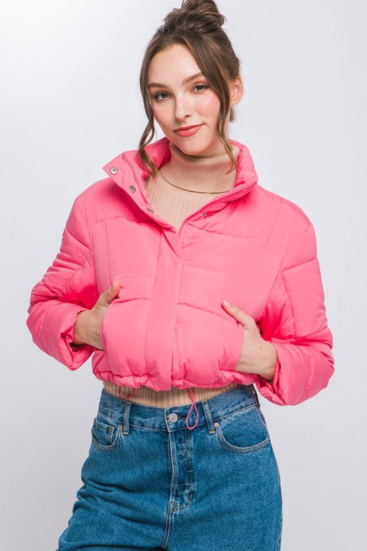 Puffer Jacket with Zipper and Snap Closure