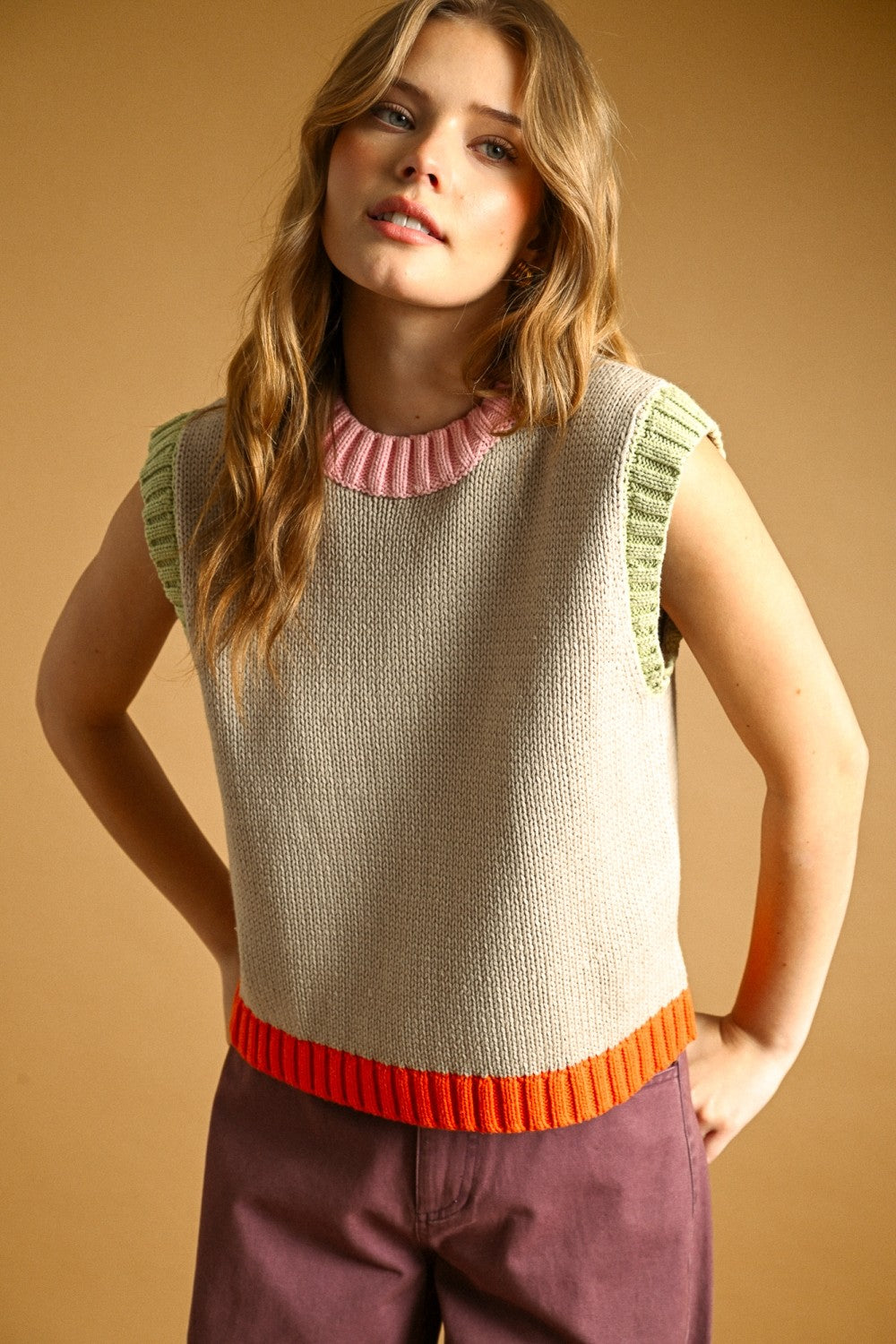 Color Contrast Knit Top