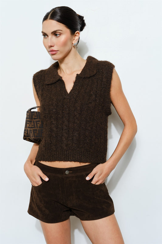 Collared Cable Knit Vest