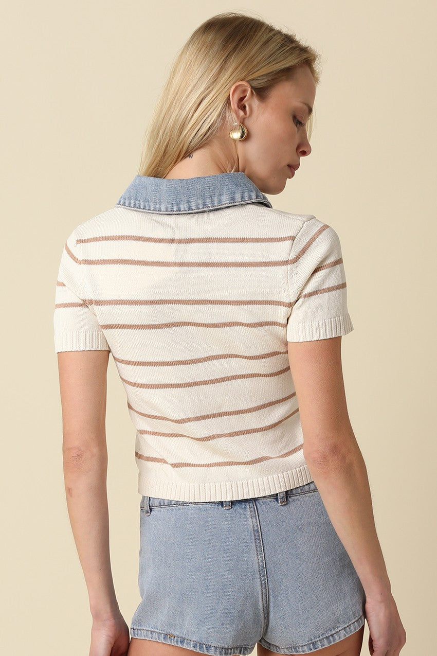 Striped Denim Contrast Polo