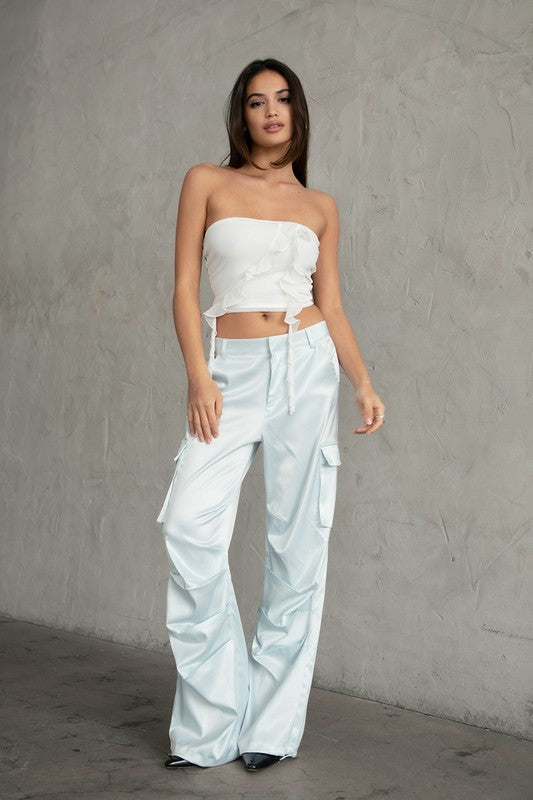 Stretch Satin Cargo Pants