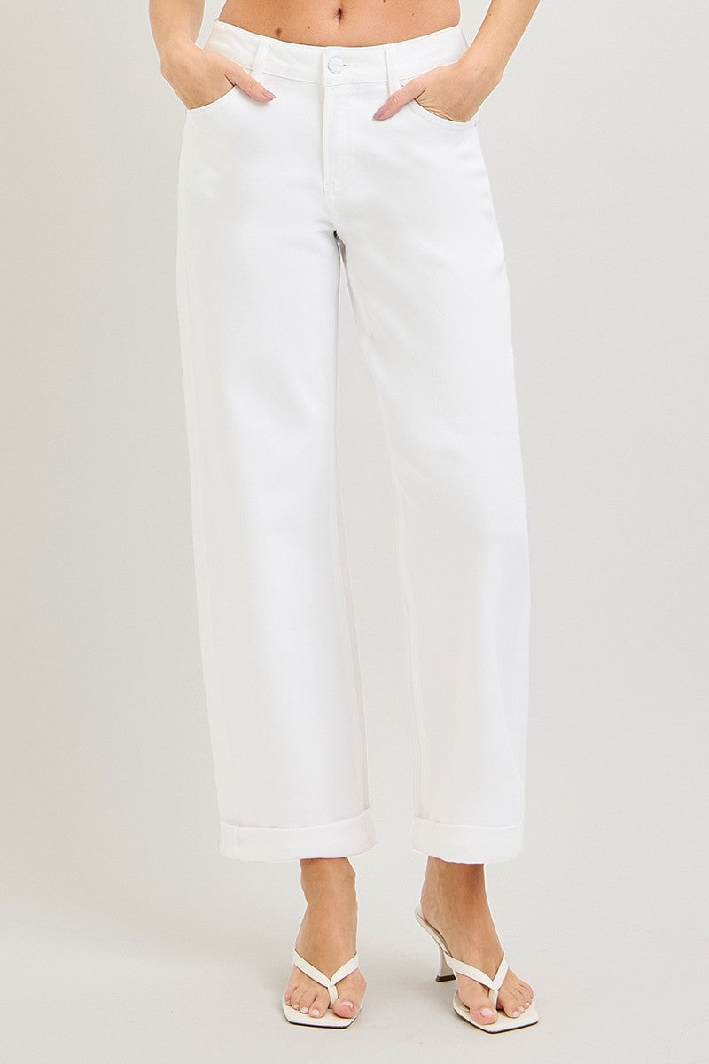 Mid-Rise White Barrel Jean