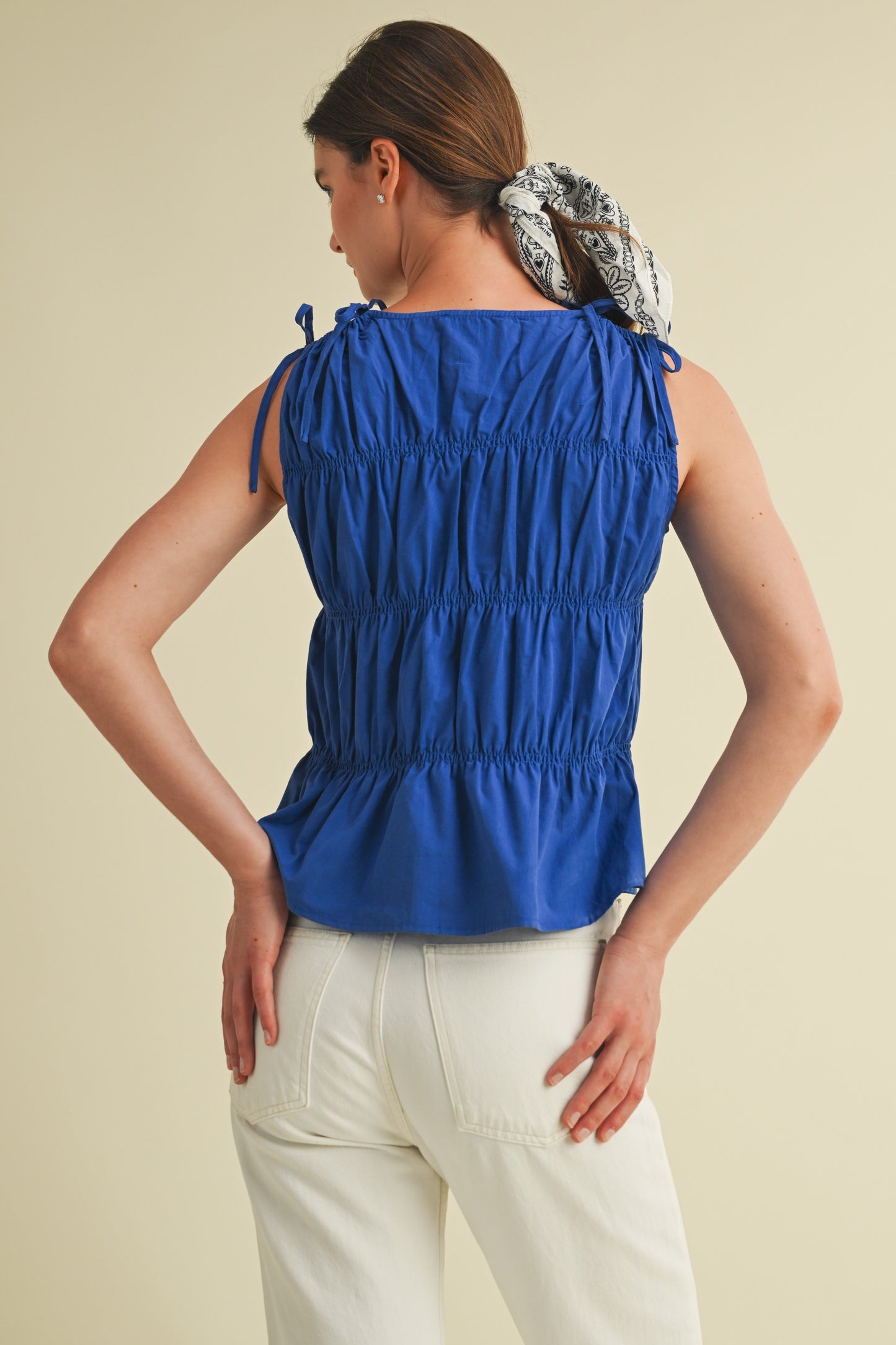 Shoulder Tie Ruched Top