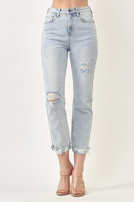 High Rise Distressed Ankle Jeans