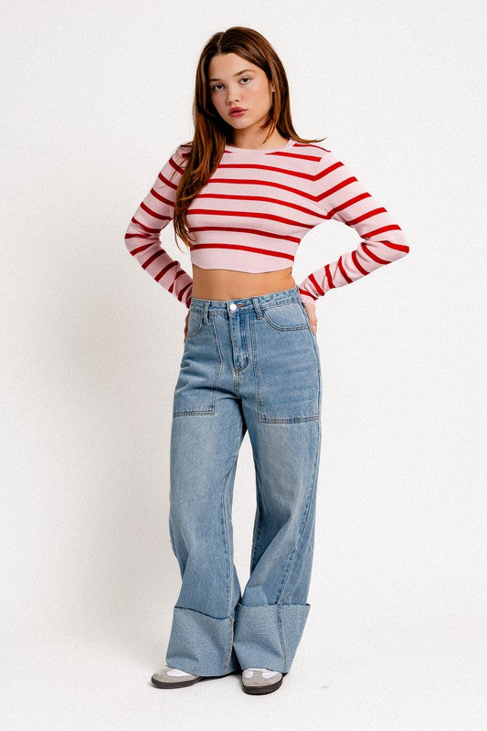 Cropped Striped Knitted Top