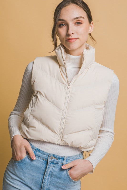 Cropped Vest With Adjustable Drawstrings