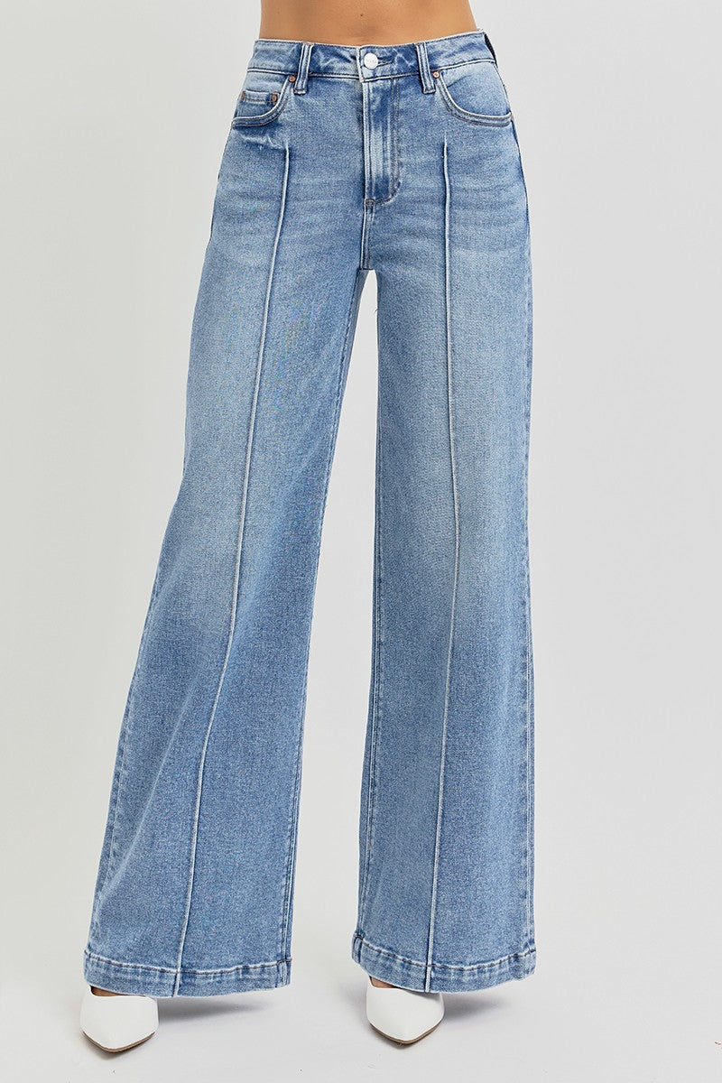 High-Rise Wide-Leg Pintuck Jeans