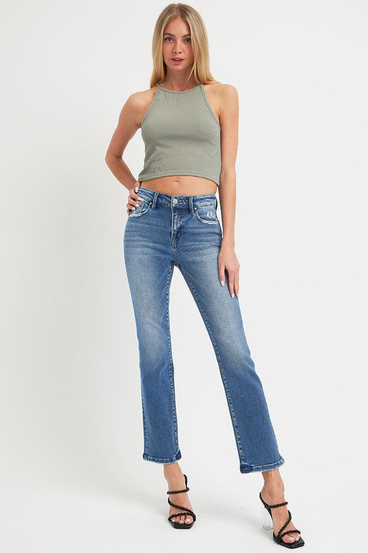 Mid Rise Straight Dark Jeans