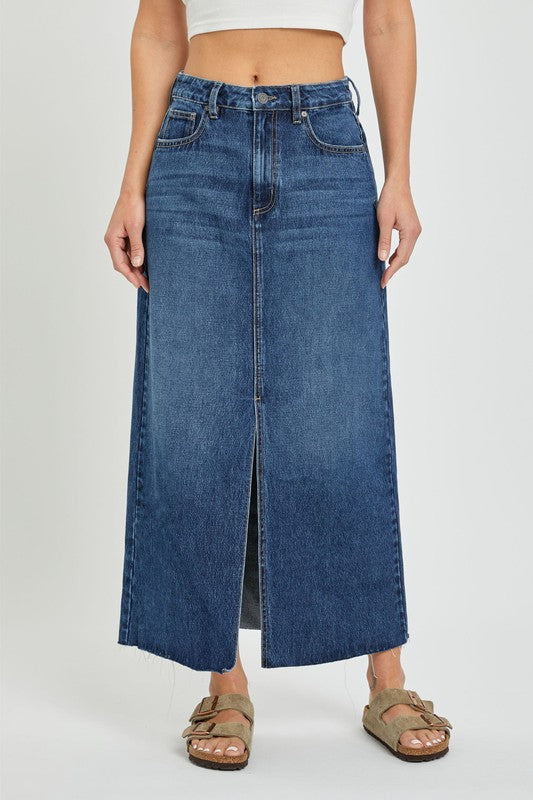 Denim Dark Wash Midi Skirt