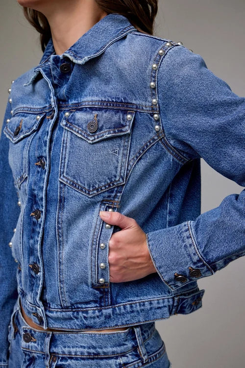 Embellished Medium Wash Denim Jacket
