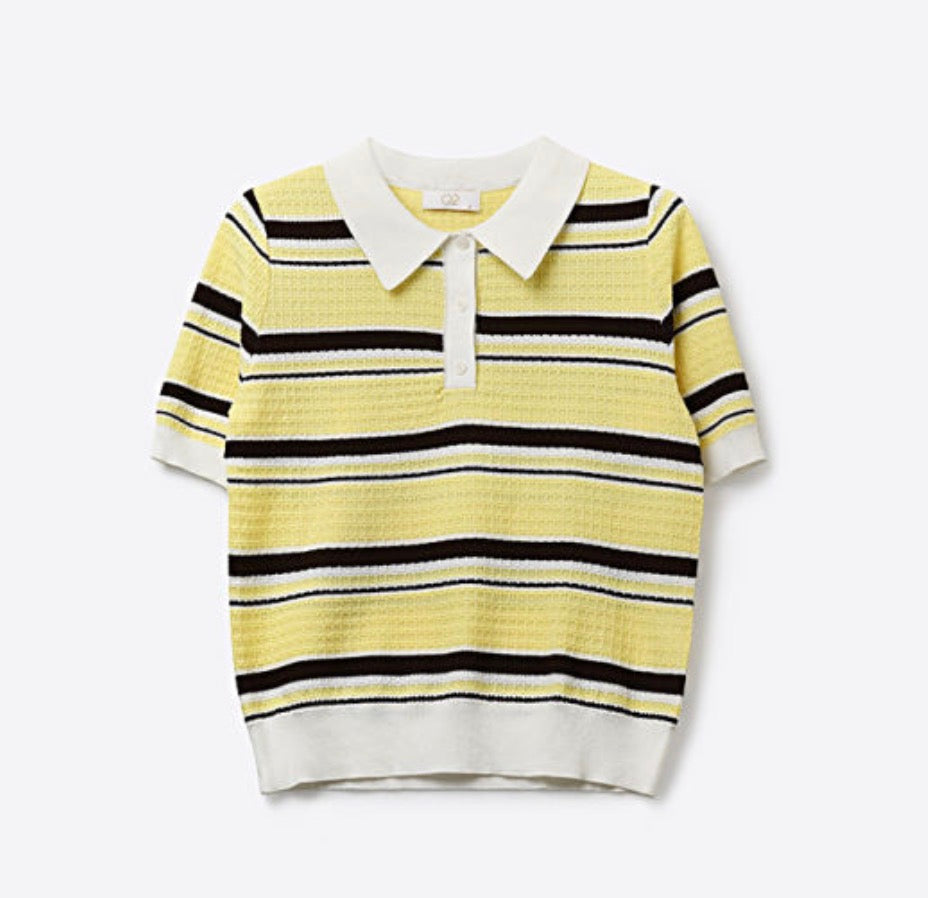Striped Crop Polo Top