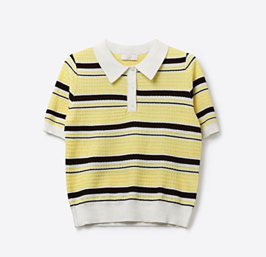 Striped Crop Polo Top