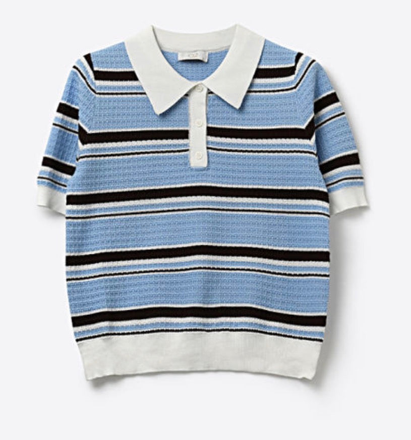 Striped Crop Polo Top