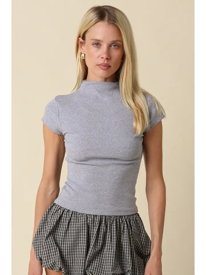 Knit Cap Sleeve Mock-neck Top