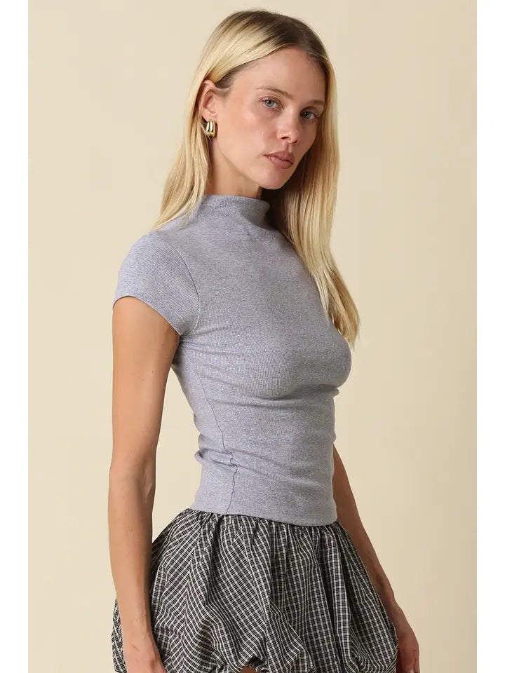 Knit Cap Sleeve Mock-neck Top