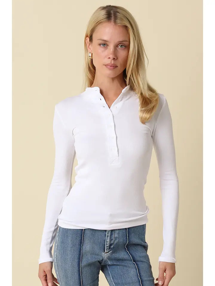 Ribbed Button Front Top
