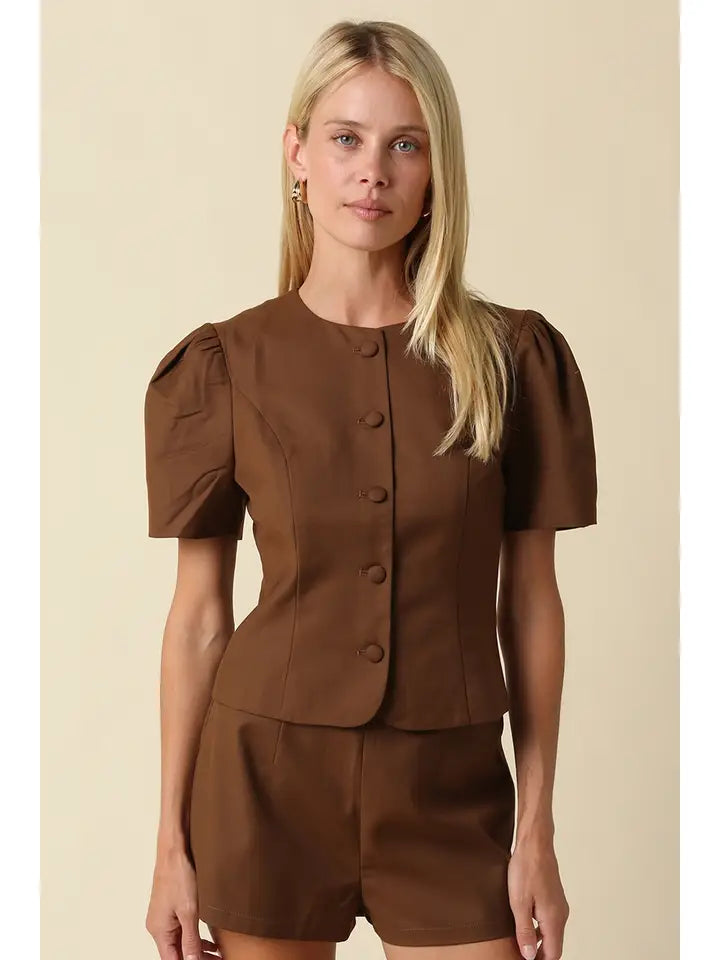 Puff Sleeve Button Blouse
