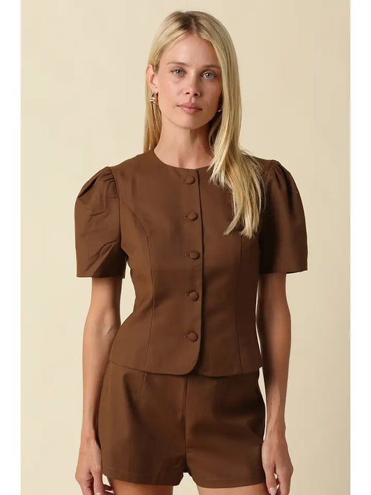 Puff Sleeve Button Blouse