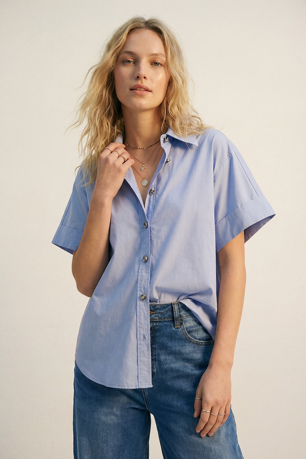 Relaxed Button Front Blouse