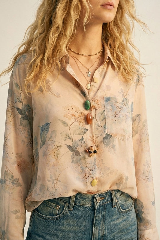 Sheer Floral Buttoned Blouse