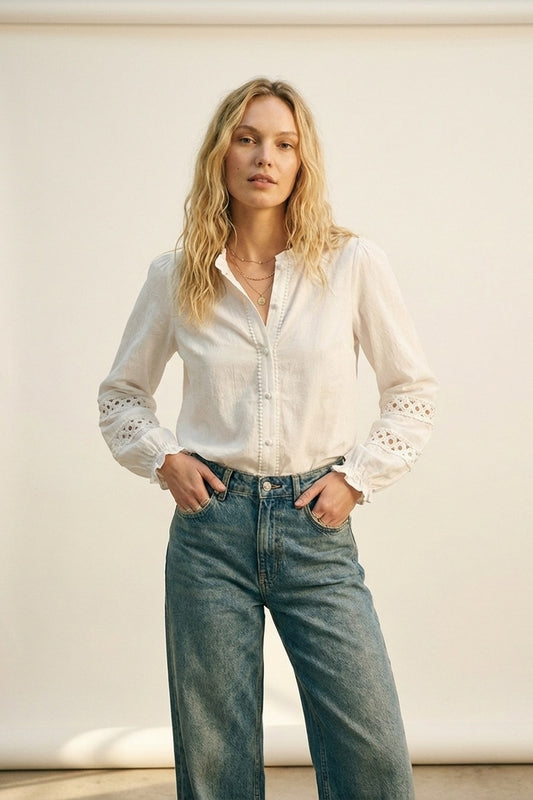 Linen Blouse with Lace Detail