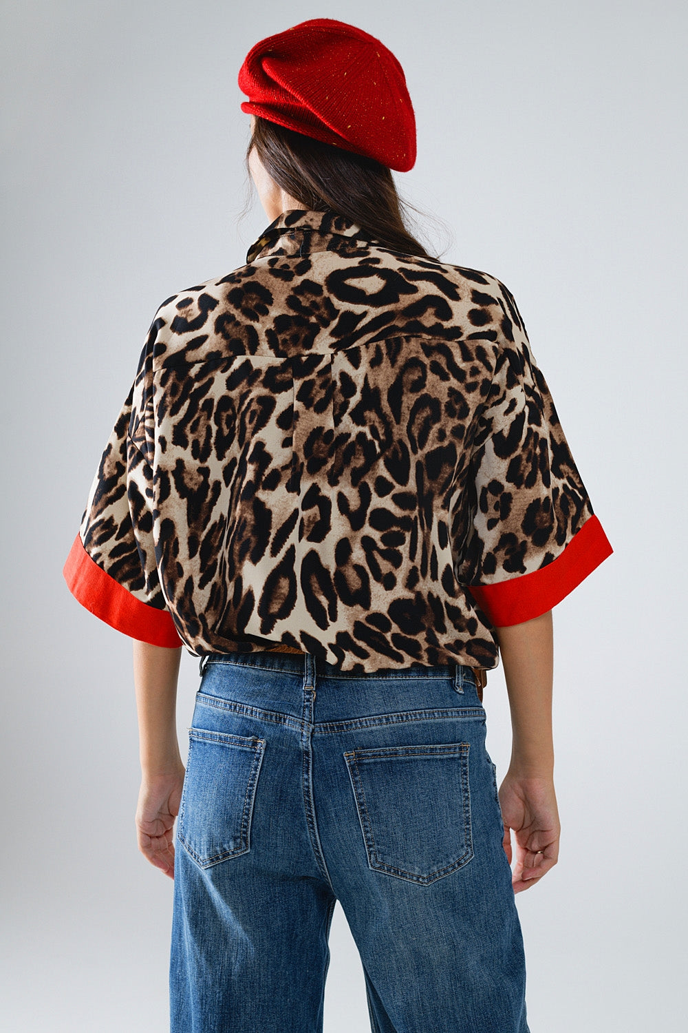 Leopard Contrast Trim Blouse