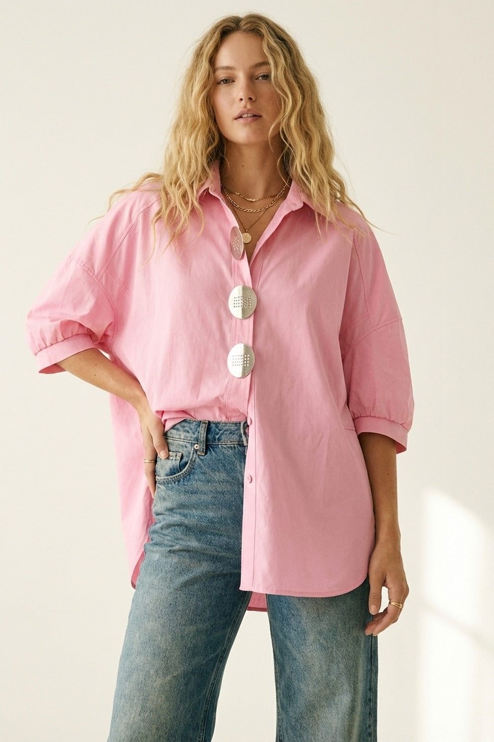 Oversized Blouse with Silver Buttons