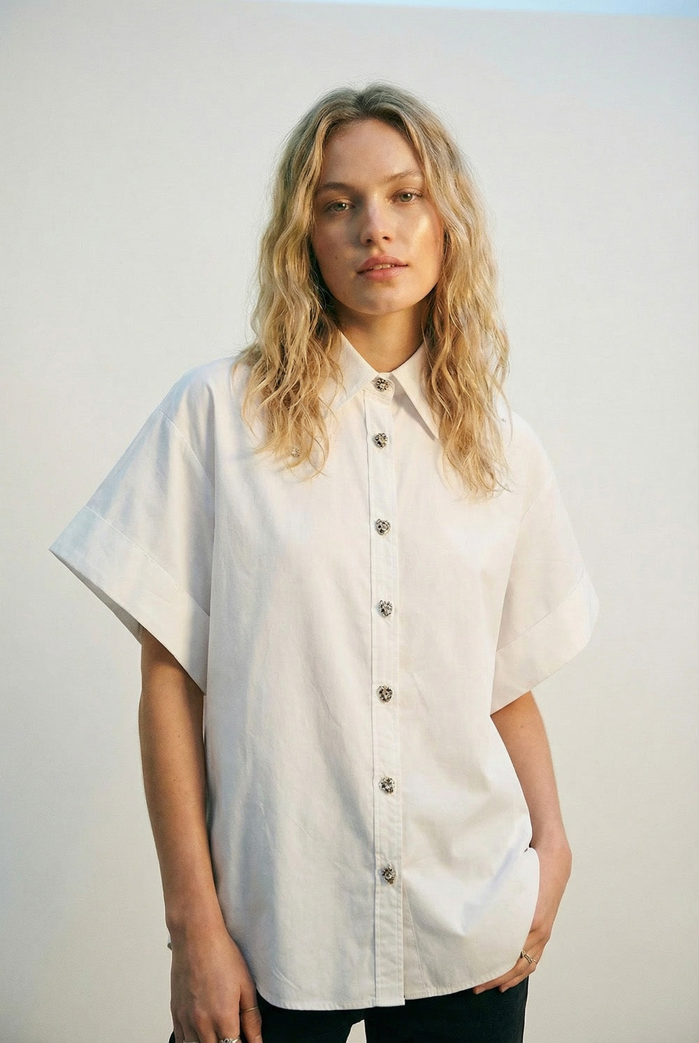 Relaxed Button Front Blouse