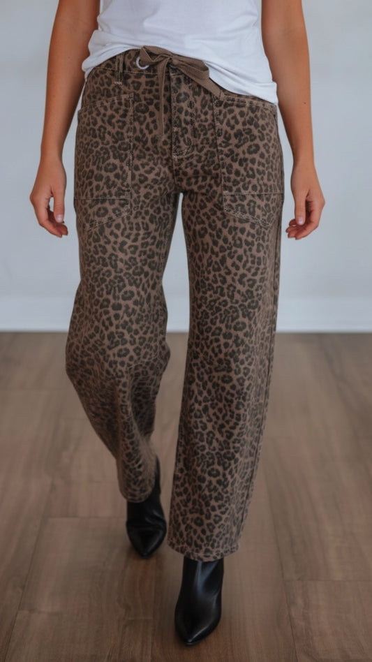 Leopard Print Barrel Jeans