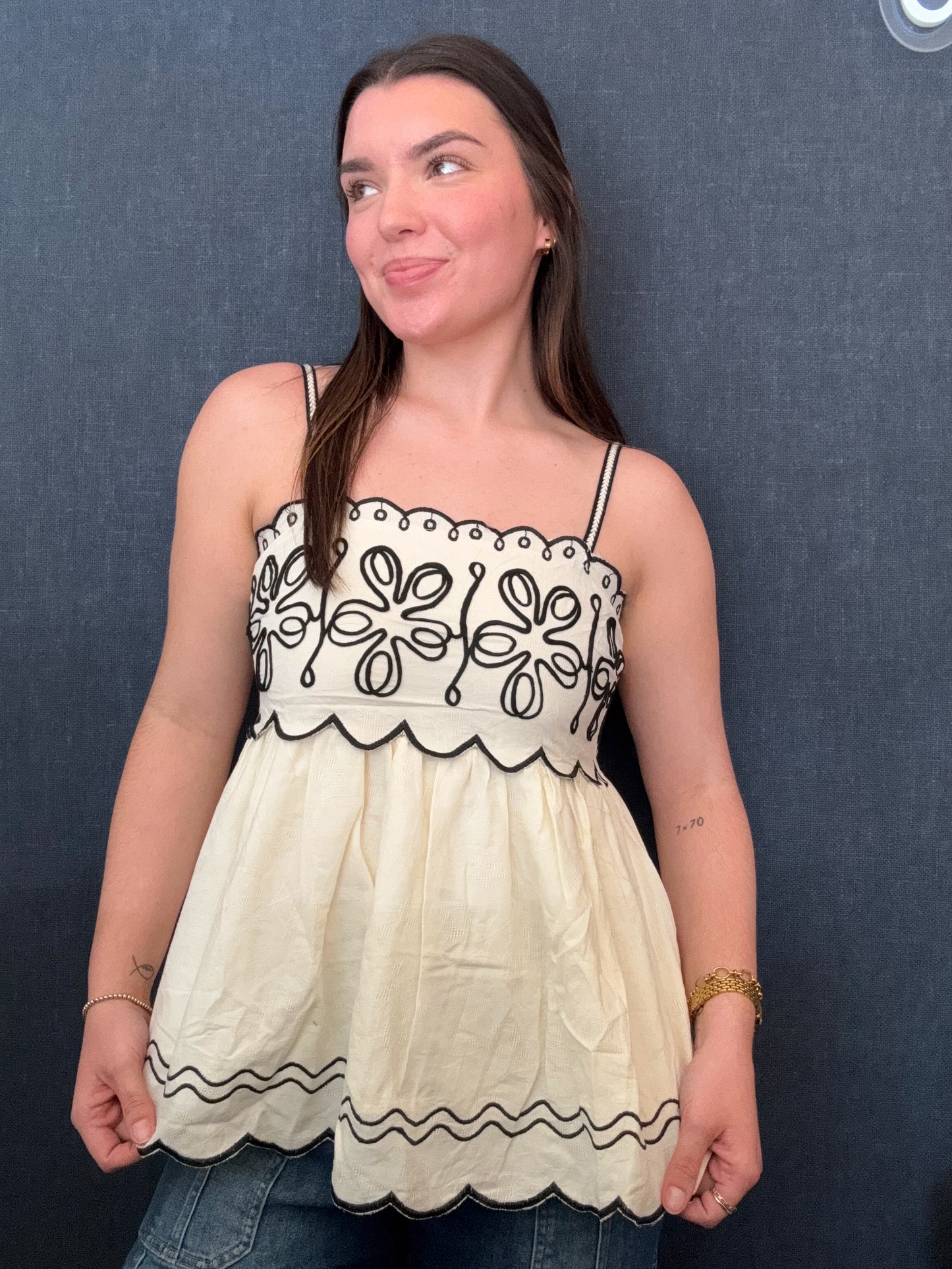 Embroidered Peplum Top