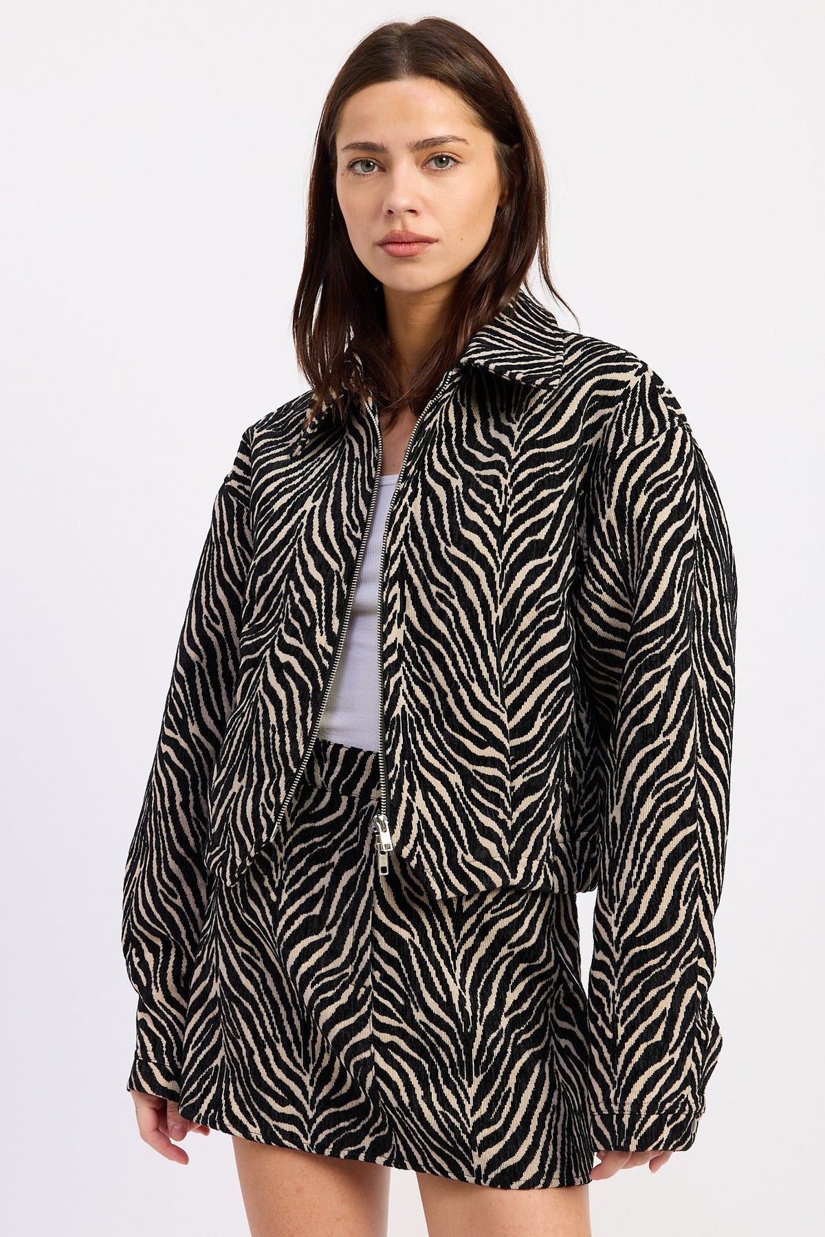 Zebra Print Collared Jacket