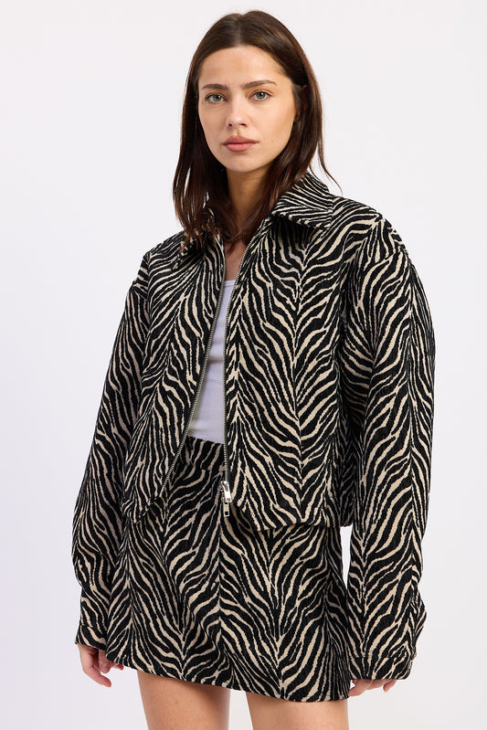 Zebra Print Collared Jacket