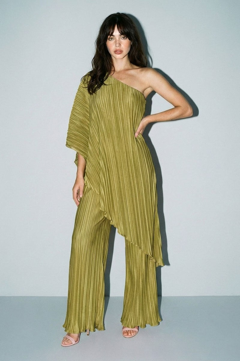 One Shoulder Pleated Set