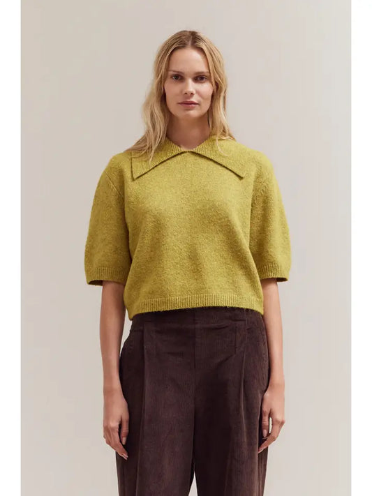 Short Sleeve Collar Knit Top