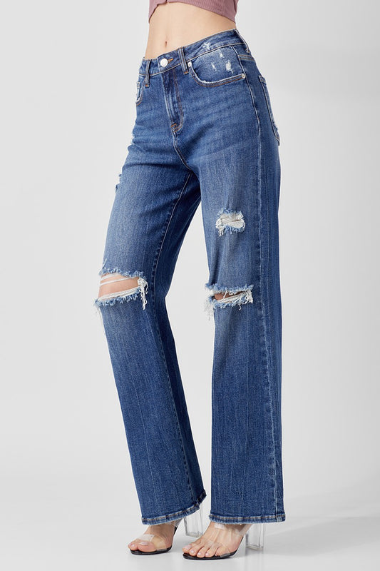 High Rise Distressed Wide Leg Jeans