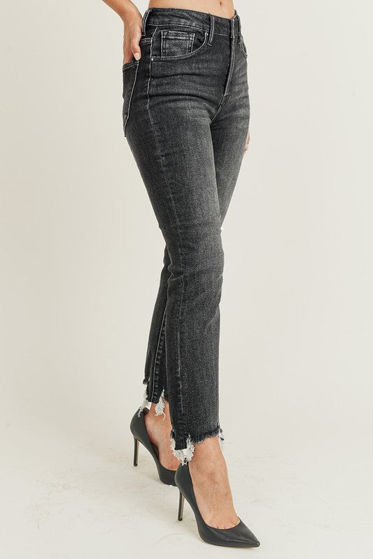 Hi-Rise Frayed Hem Ankle Flare Jeans