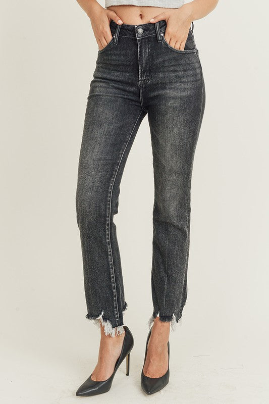 Hi-Rise Frayed Hem Ankle Flare Jeans