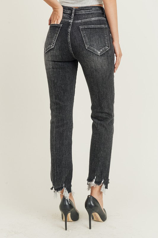 Hi-Rise Frayed Hem Ankle Flare Jeans