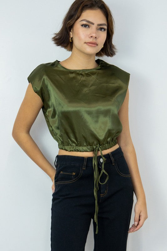 Sleeveless Drawstring Satin Top