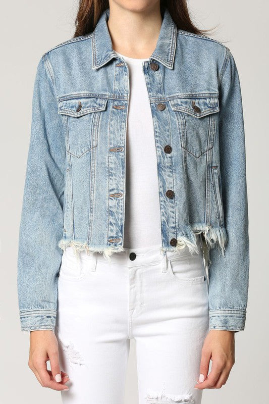 Medium Wash Classic Cropped Fitted Jacket